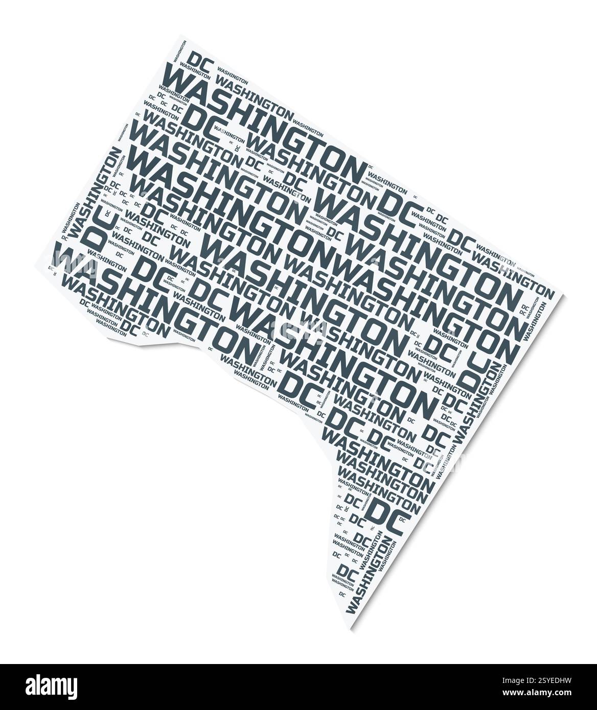 Nuage de texte de forme du district de Columbia. Frontière d'état avec ombre sur fond blanc. Illustration de Vecteur
