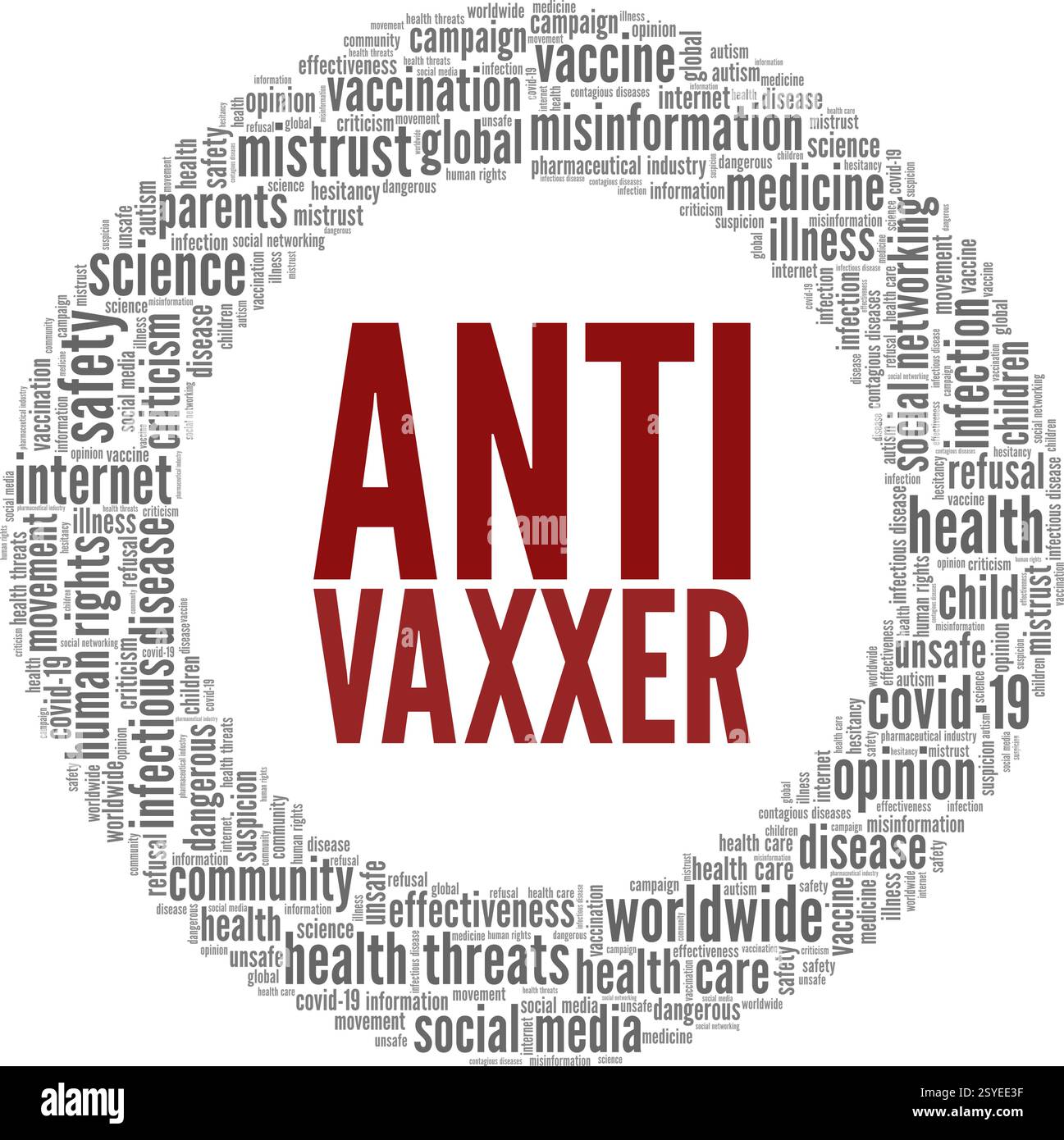 Nuage de mots d'illustration vectorielle anti-vaxxer isolé sur un fond blanc. Illustration de Vecteur