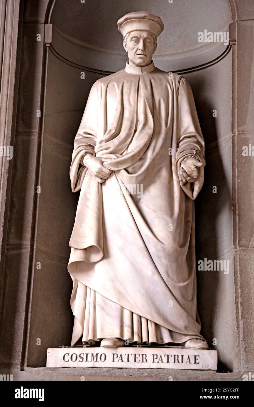 Statue de Cosme Médicis devant la Galerie des Offices à Florence en Italie Banque D'Images