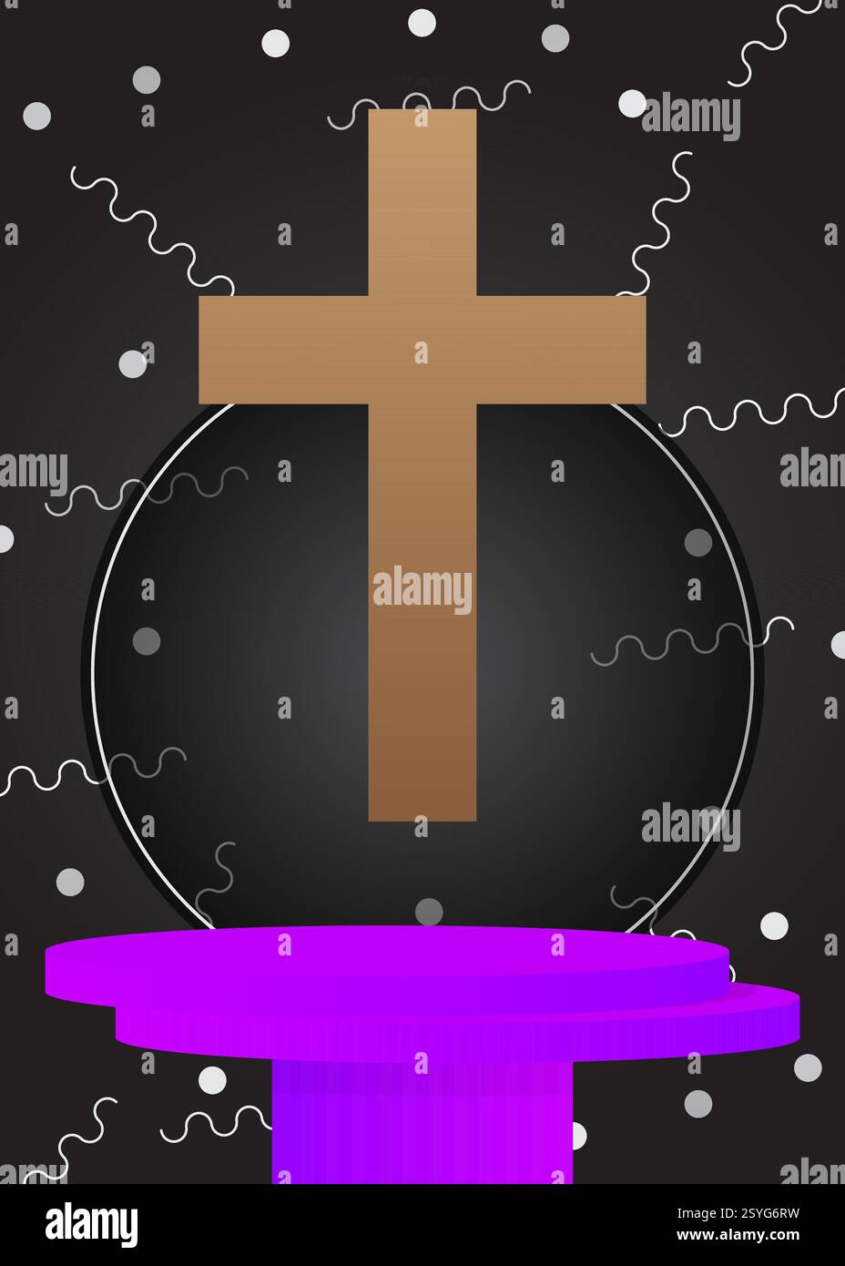 Présentoir de produit maquette avec croix de religion, crucifix. Piédestal de cylindre vectoriel podium. Présentez la vitrine pour la présentation. Formes géométriques minimales. Illustration de Vecteur