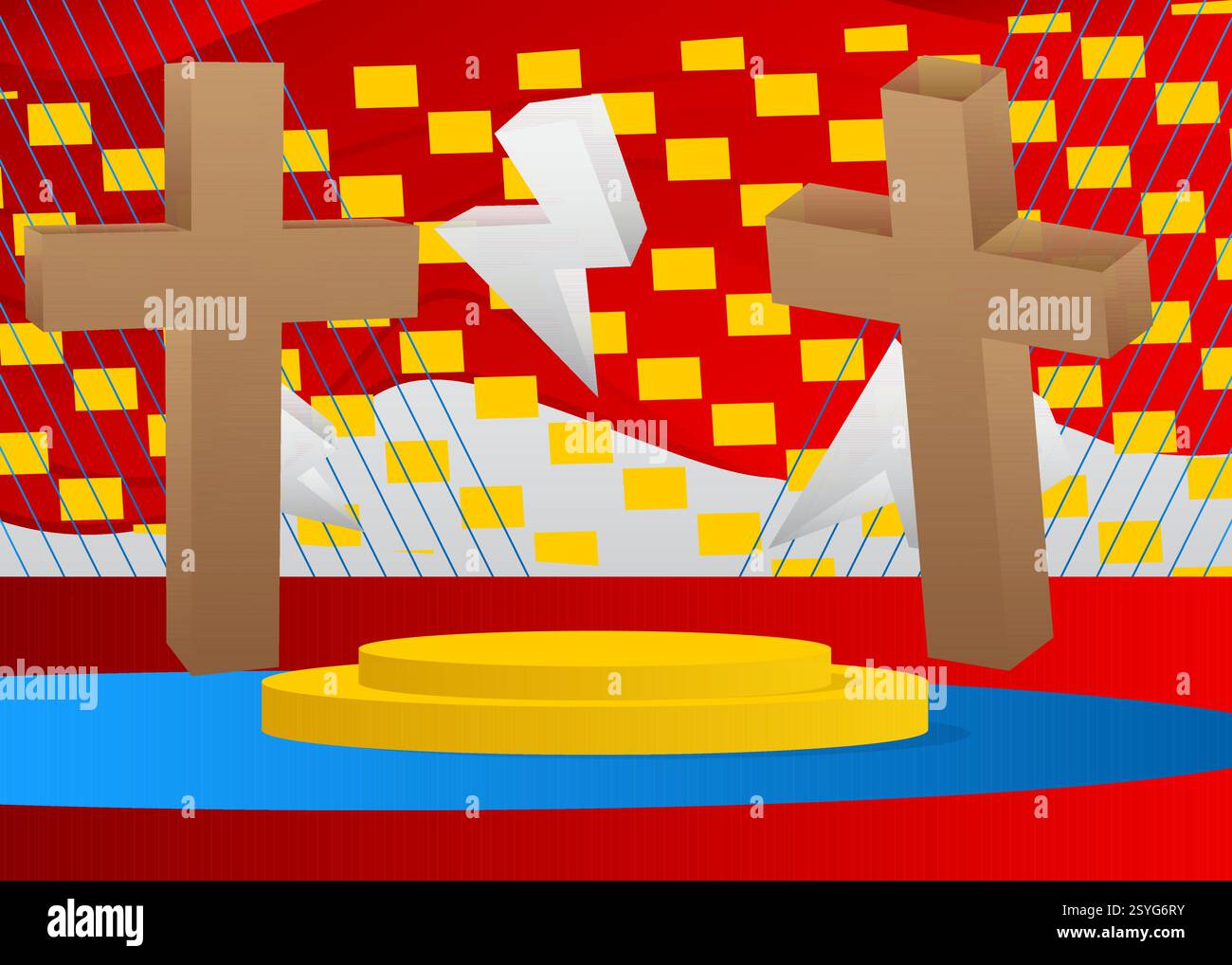 Présentoir de produit maquette avec croix de religion, crucifix. Piédestal de cylindre vectoriel podium. Présentez la vitrine pour la présentation. Formes géométriques minimales. Illustration de Vecteur