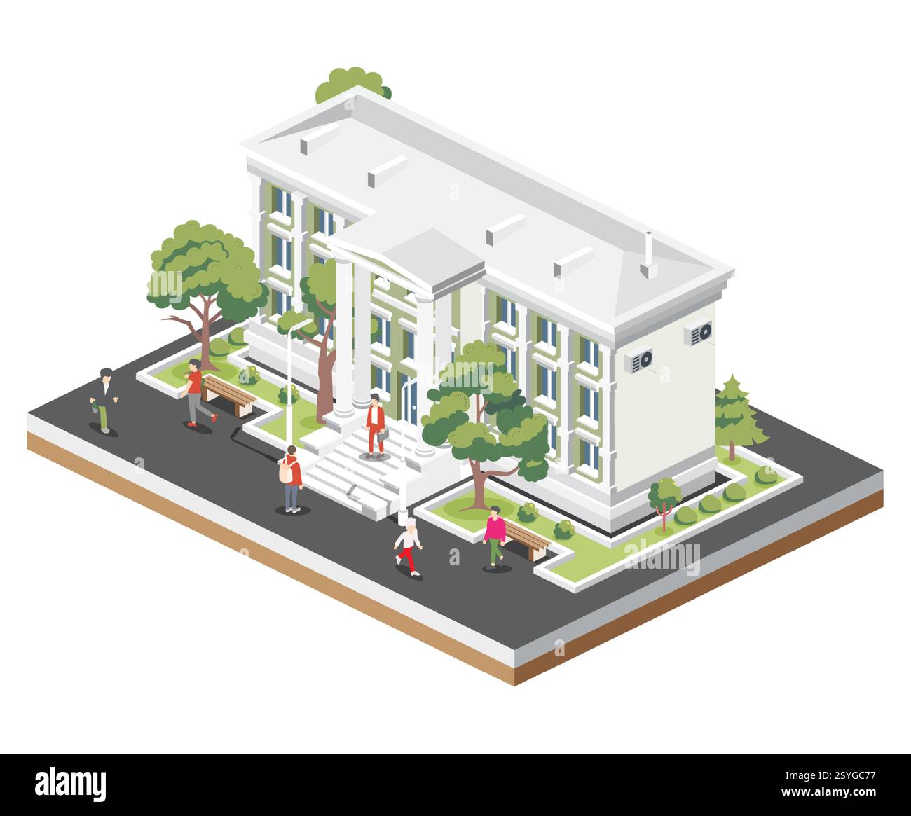 Vue isométrique du palais de justice, d'une banque, d'une université ou d'une institution gouvernementale. Bâtiment public avec colonnes hautes. Illustration vectorielle. Illustration de Vecteur