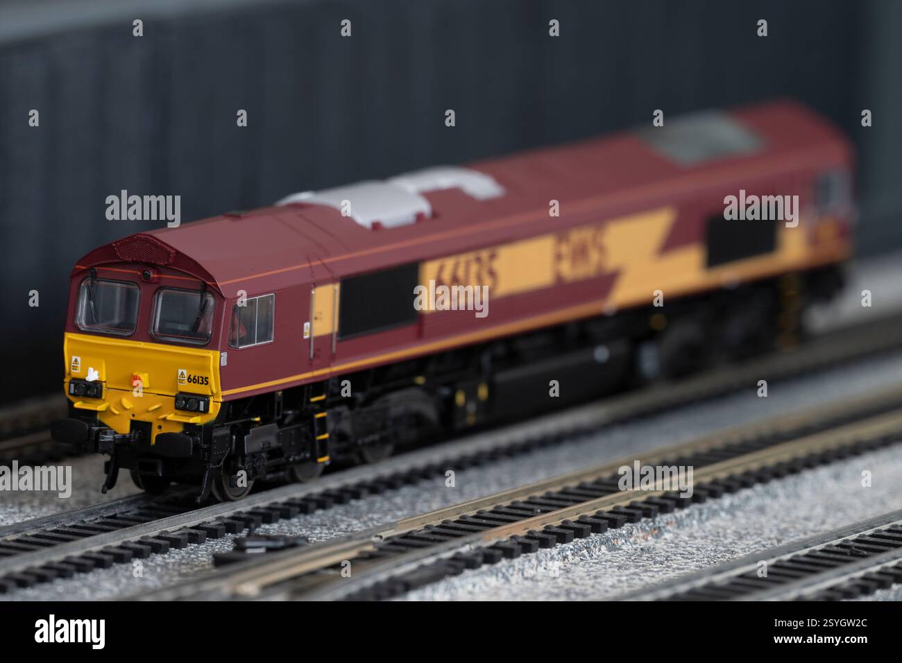 Locomotive diesel de classe 66 avec livrée EWS, modèle à l'échelle 00 Banque D'Images