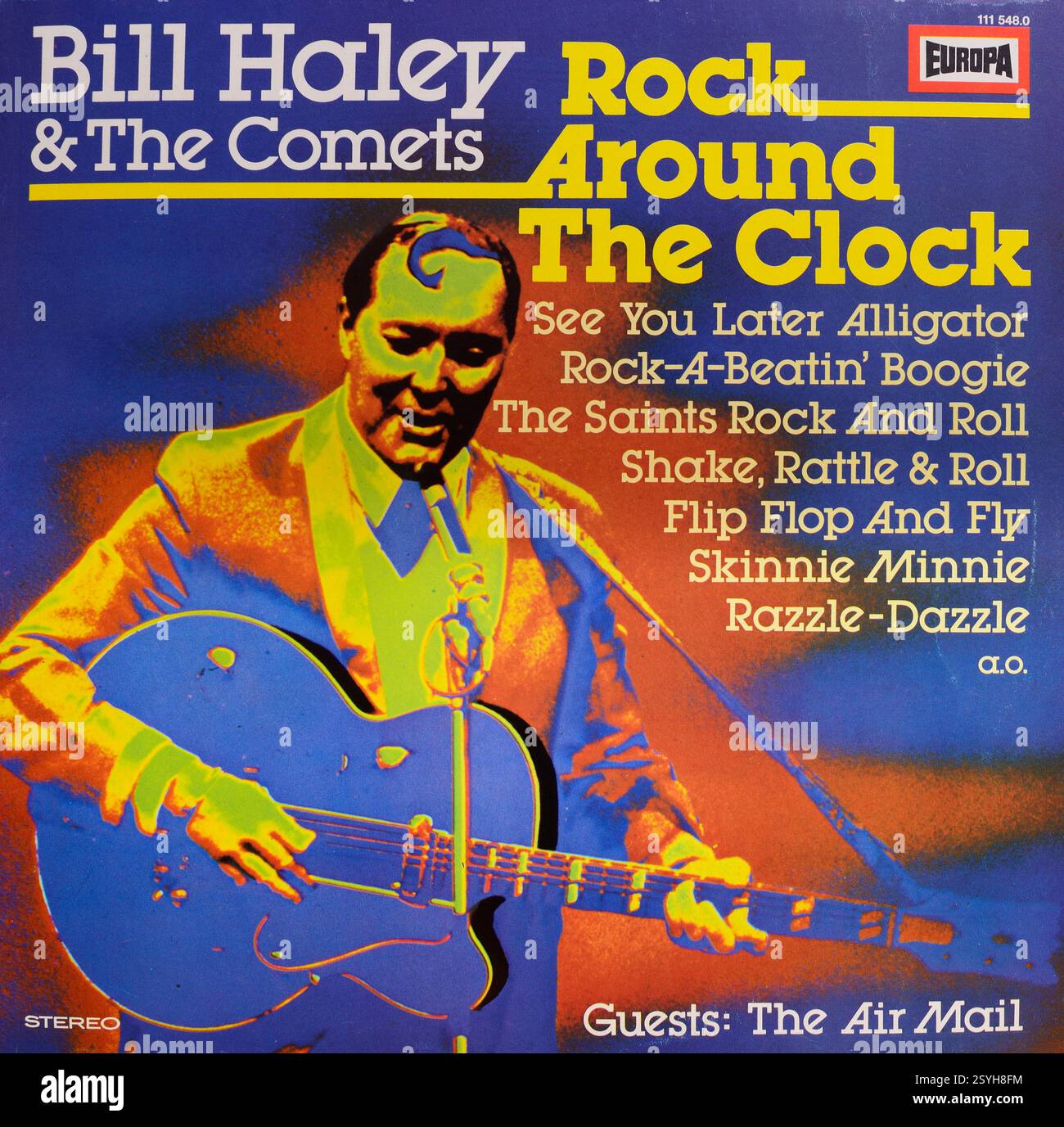 Pochette de disque vinyle vintage, Bill Haley and the Comets, Rock Around the Clock, Guest The Air mail Banque D'Images