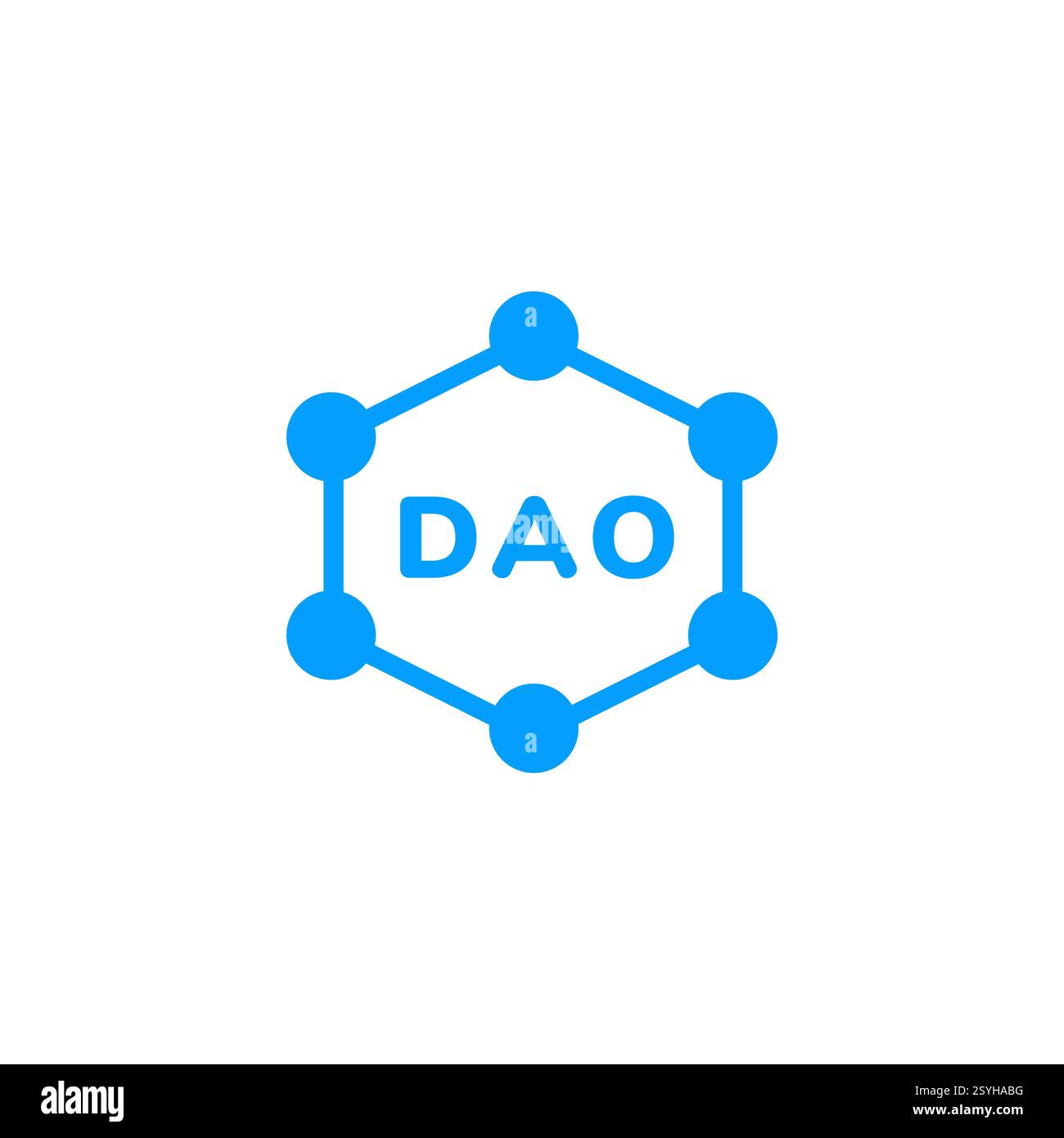 Hexagone bleu avec texte dao symbolisant le concept d'organisation autonome décentralisée Banque D'Images