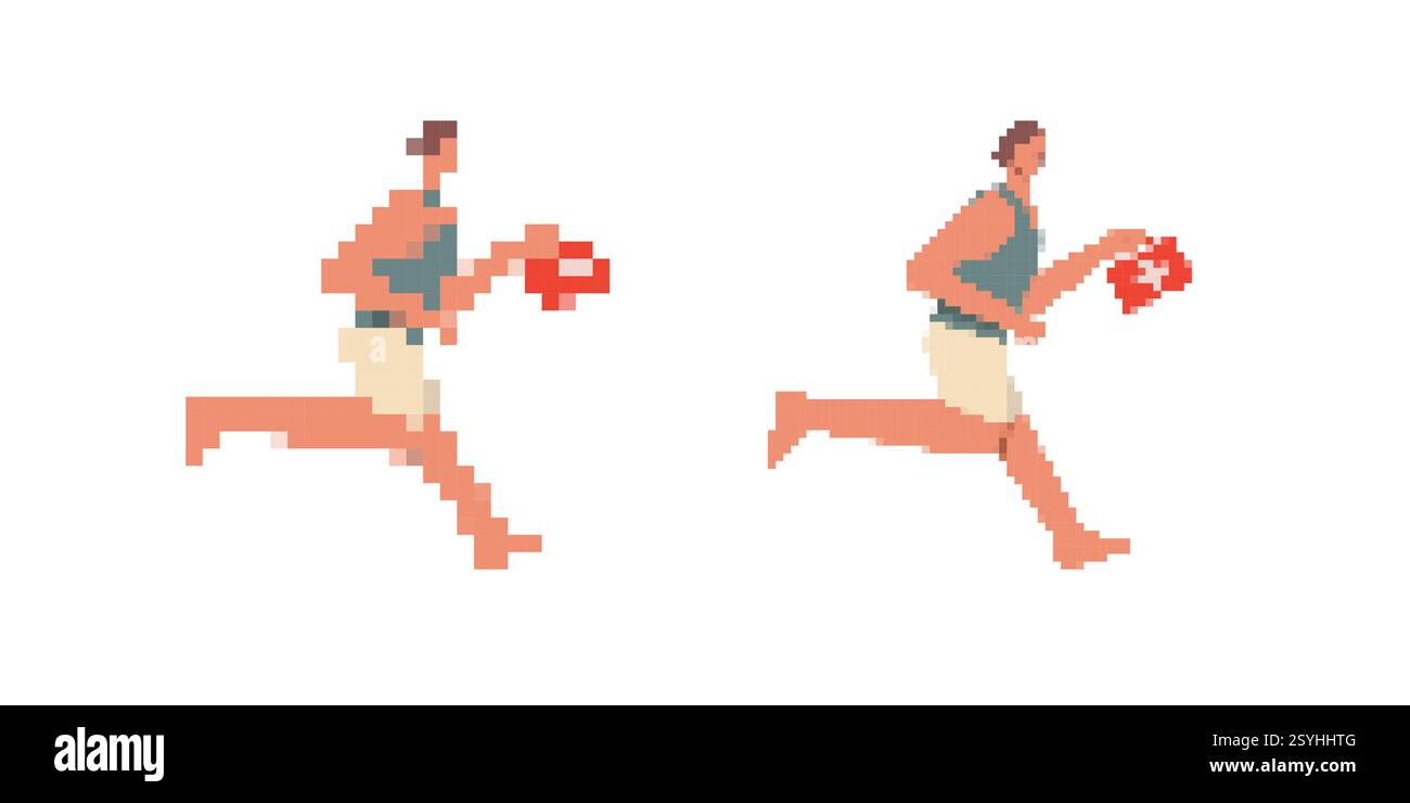 Style pixel art de deux coureurs avançant dans une position dynamique et énergique Illustration de Vecteur