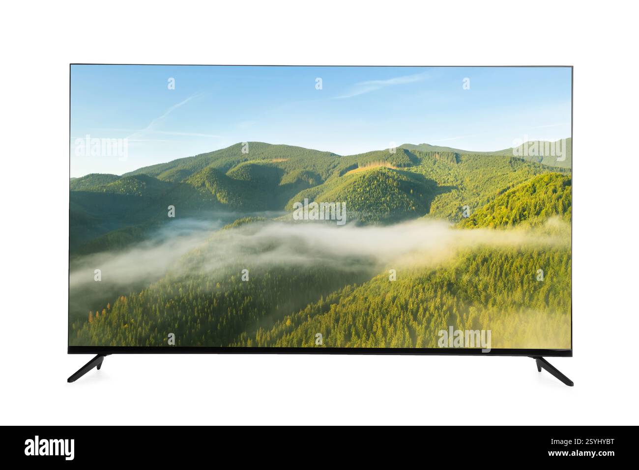 Téléviseur avec paysage de montagne sur écran isolé sur blanc Banque D'Images