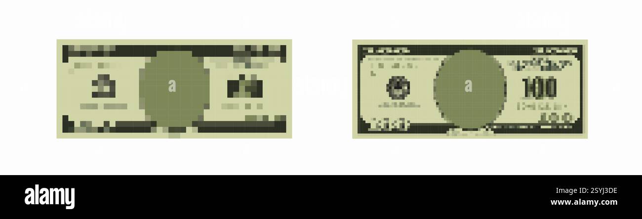 Paire de billets de dollar américain floue avec teinte verte et marquages détaillés des deux côtés Illustration de Vecteur