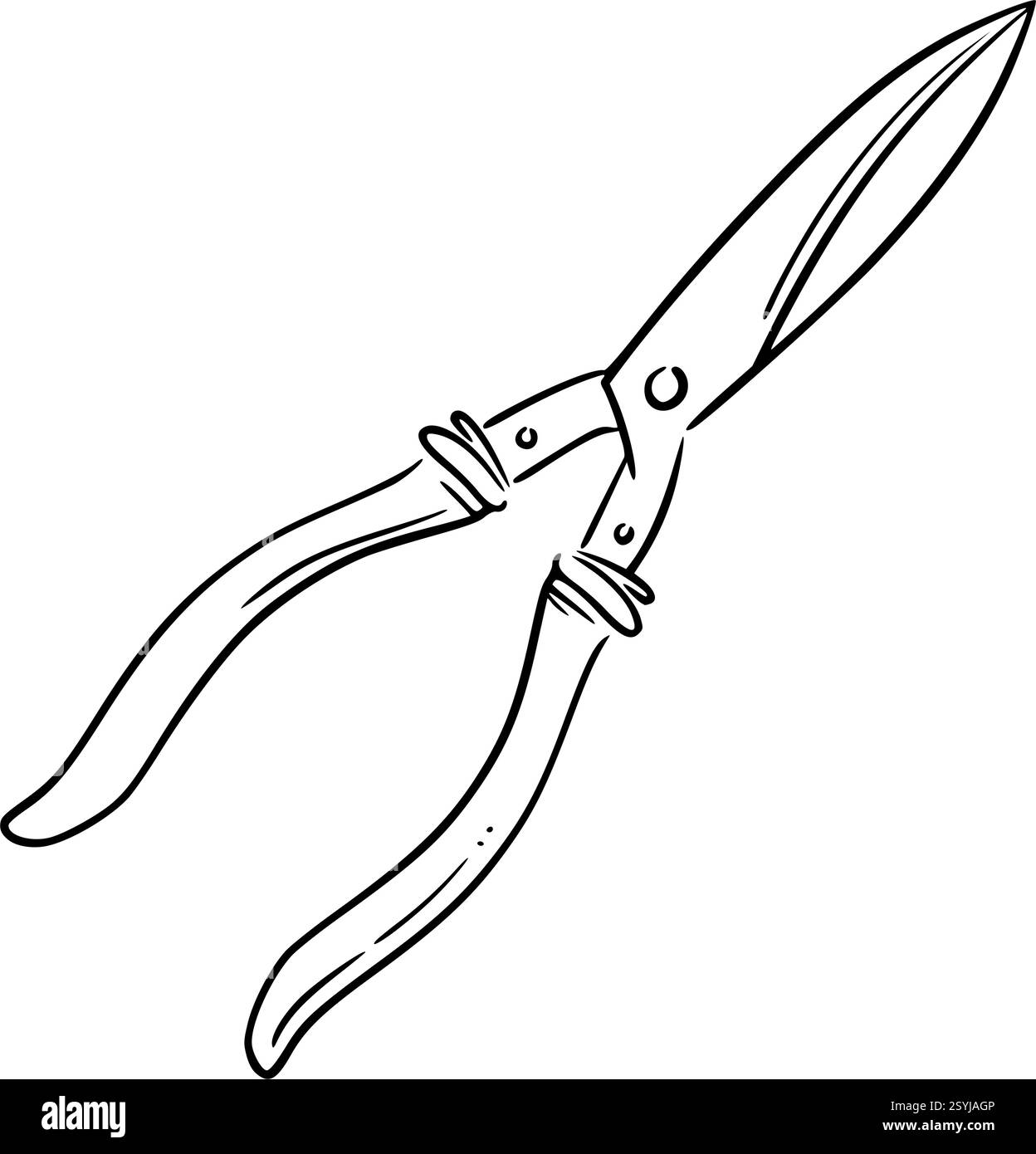 Sécateur. Art élégant de ligne vectorielle de ciseaux de jardin. Idéal pour le jardinage, l'aménagement paysager, la construction et l'entretien des plantes. Saisonnier Illustration de Vecteur