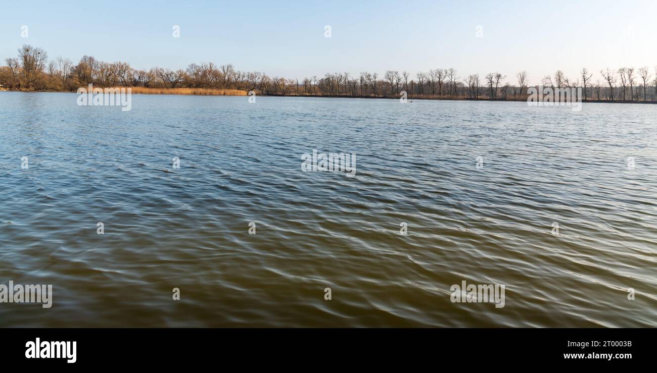 Étang avec des arbres sur le fond pendant la journée de printemps avec ciel clair - belle CHKO Poodri près de la ville d'Ostrava en république tchèque Banque D'Images