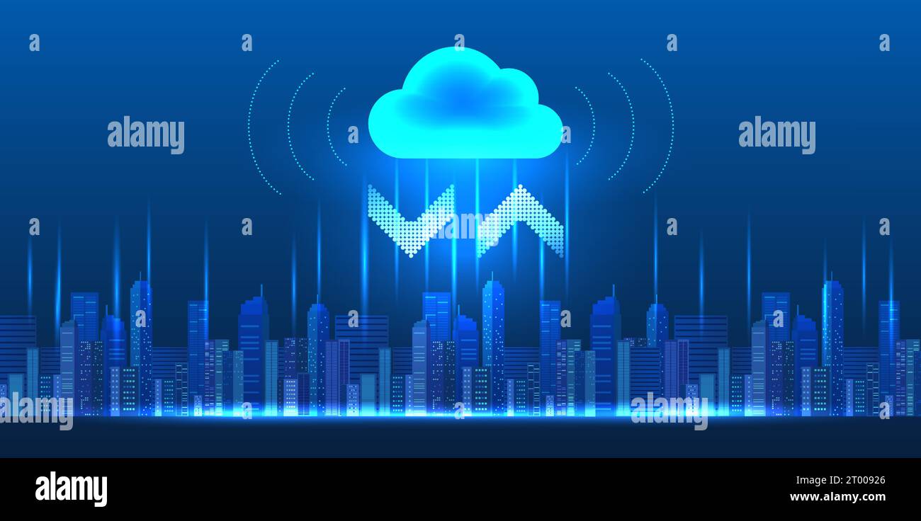 La technologie intelligente pour le stockage et la transmission de données est un futur système populaire utilisé dans les villes numériques. En travaillant sur le système cloud, il s'agit d'un Illustration de Vecteur