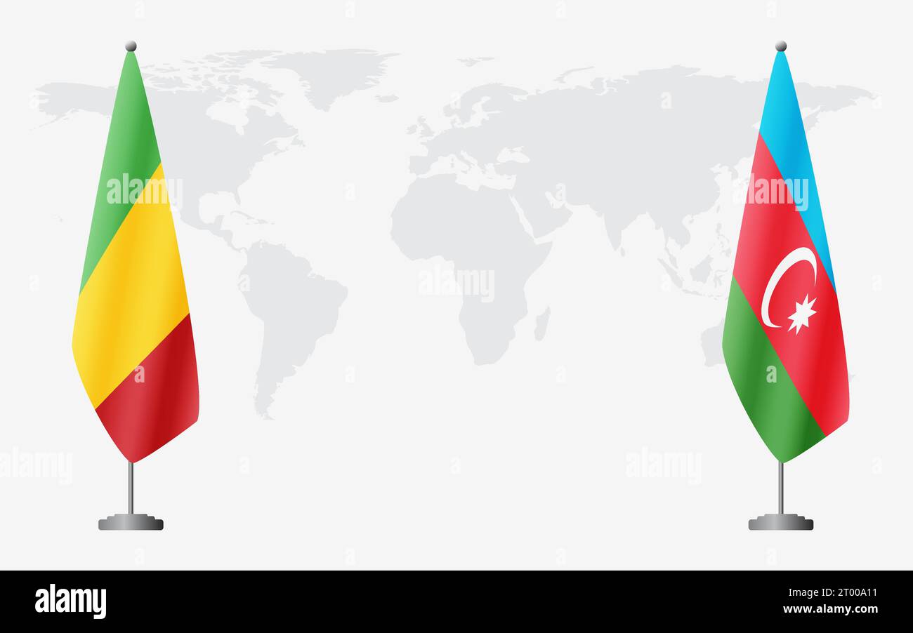 Drapeaux du Mali et de l'Azerbaïdjan pour la réunion officielle sur fond de carte du monde. Illustration de Vecteur