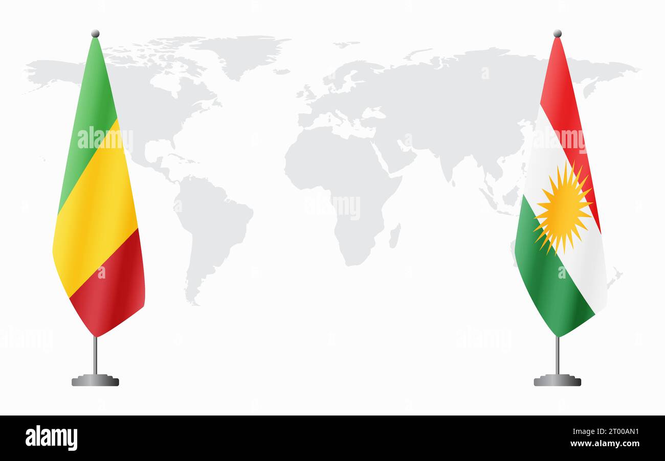 Drapeaux du Mali et du Kurdistan pour réunion officielle sur fond de carte du monde. Illustration de Vecteur