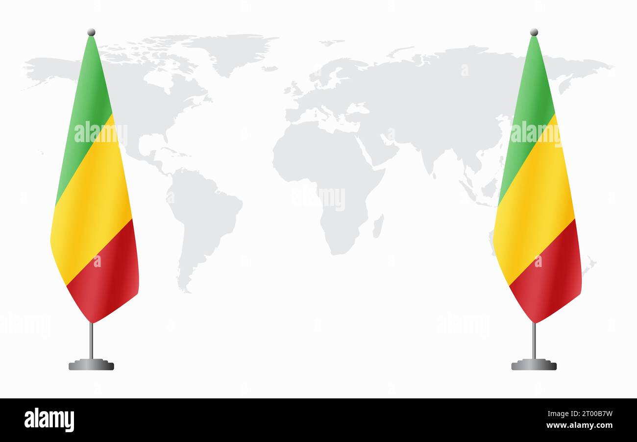 Mali et Mali drapeaux pour réunion officielle sur fond de carte du monde. Illustration de Vecteur