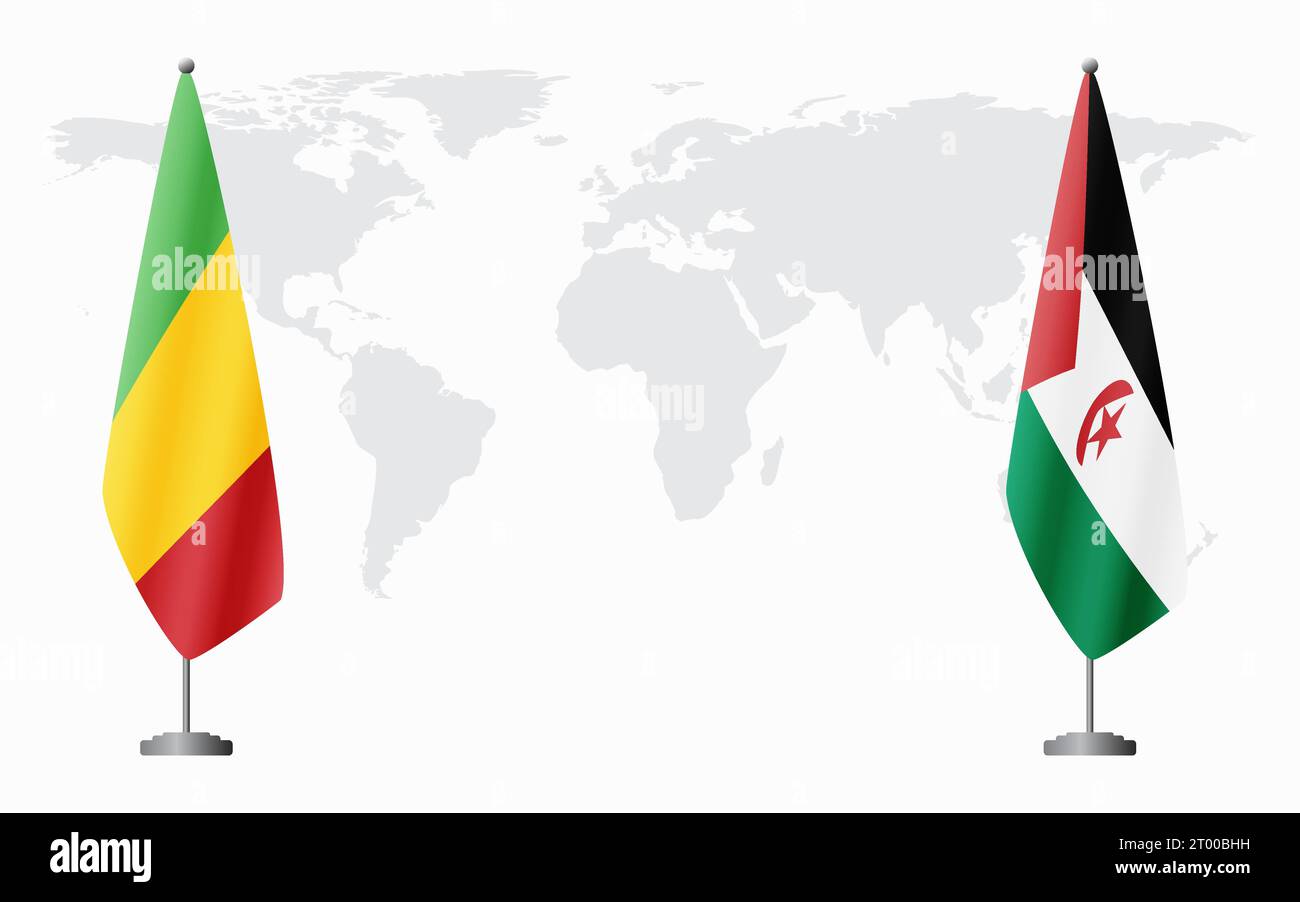 Drapeaux du Mali et de la République arabe sahraouie démocratique pour réunion officielle sur fond de carte du monde. Illustration de Vecteur