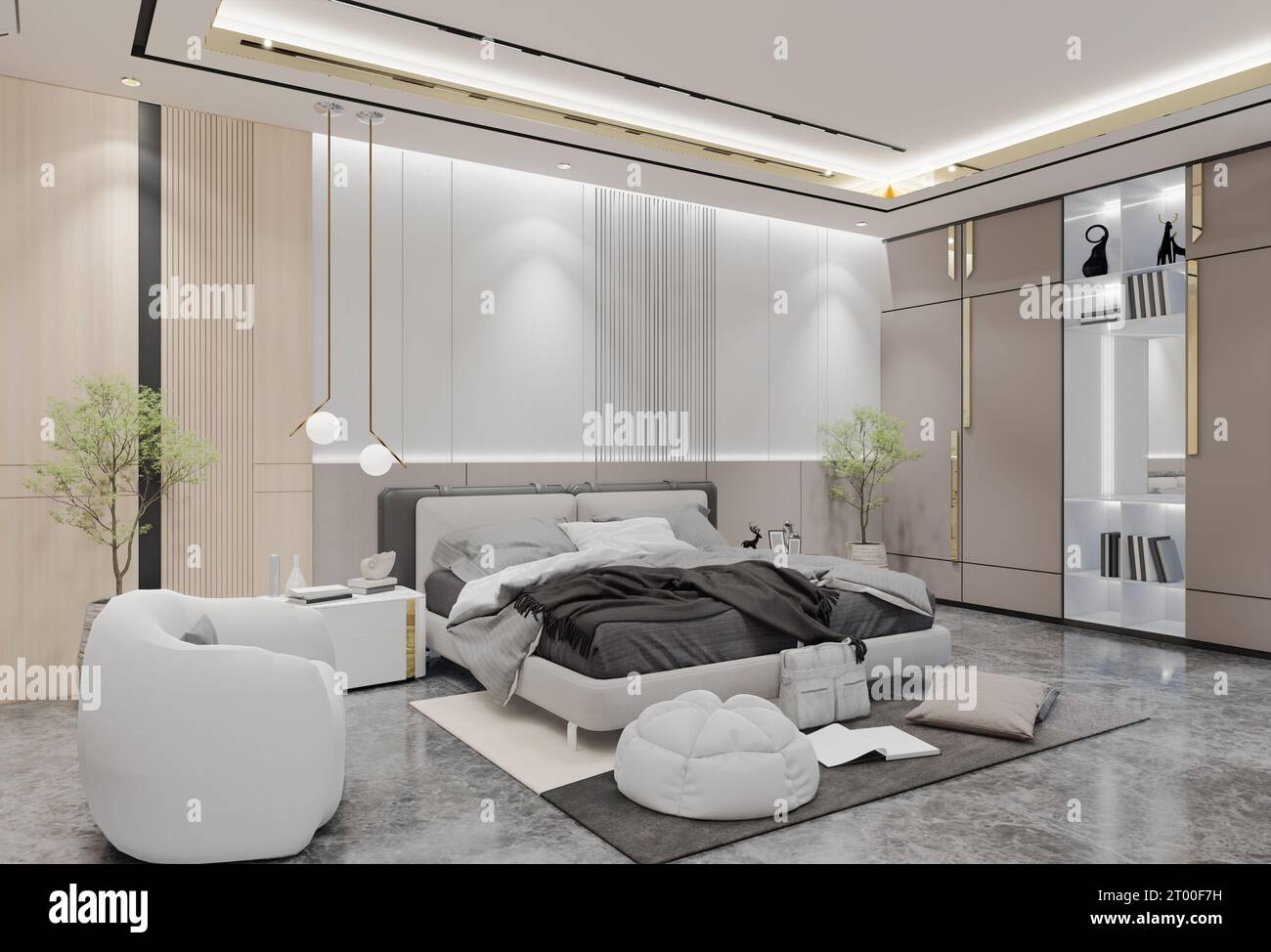 Chambre de luxe moderne. Rendu d'illustration 3D. Banque D'Images