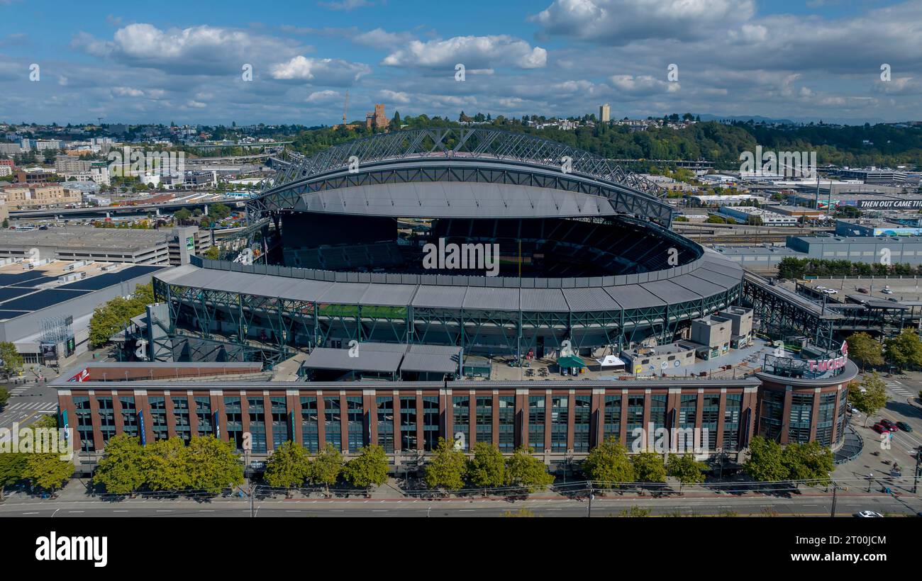 Vue aérienne de T-Mobile Park, stade des Seattle Mariners Banque D'Images