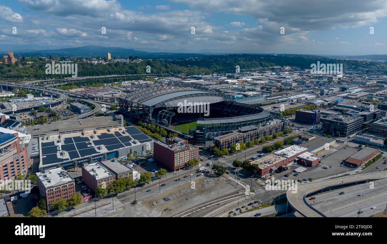 Vue aérienne de T-Mobile Park, stade des Seattle Mariners Banque D'Images