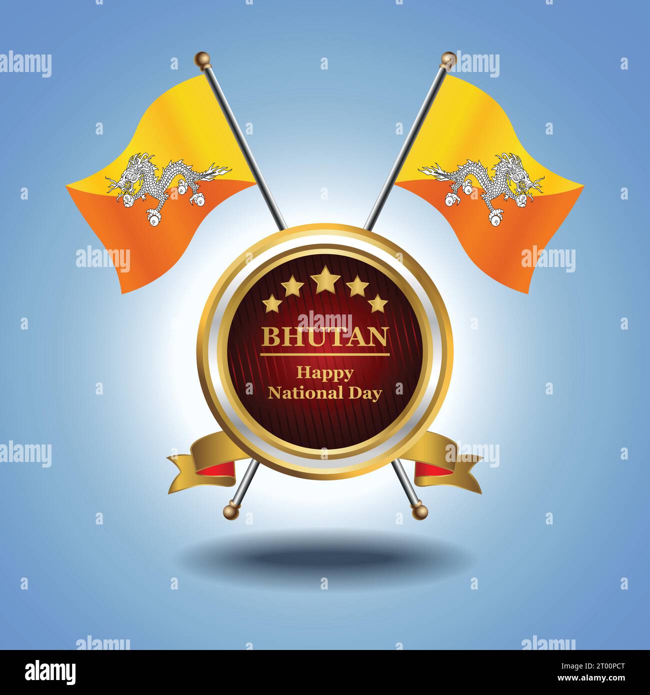 Petit drapeau national du Bhoutan sur cercle avec fond bleu garadasi Illustration de Vecteur