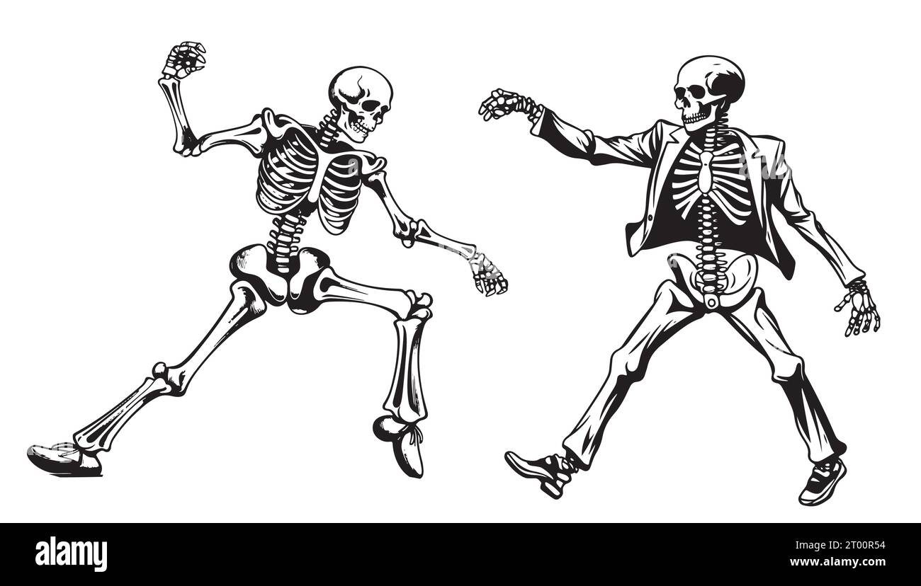 Deux squelettes dansant esquisse dessinée à la main vecteur Illustration de Vecteur