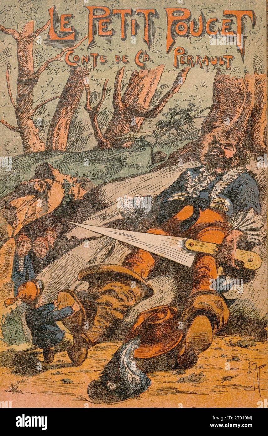 Petit pouce Illustration publiée dans 'les contes de Perrault', par Charles Perrault, illustrée par A. Robida, E. Tap, R. Candide et publiée par l'imagerie merveilleuse de l'enfance (Paris), en 1941. Banque D'Images