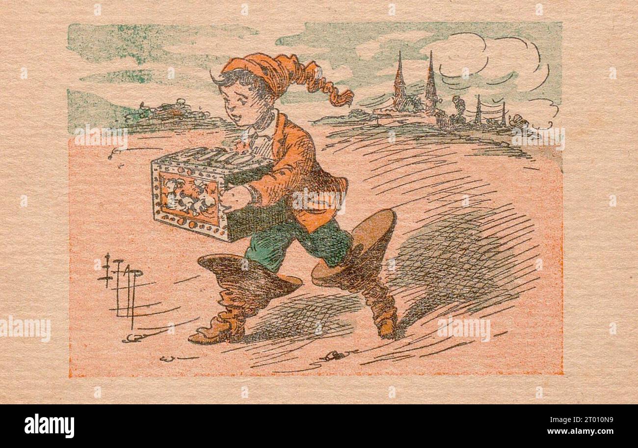 Petit pouce Illustration publiée dans 'les contes de Perrault', par Charles Perrault, illustrée par A. Robida, E. Tap, R. Candide et publiée par l'imagerie merveilleuse de l'enfance (Paris), en 1941. Crédit : Photo12 Banque D'Images