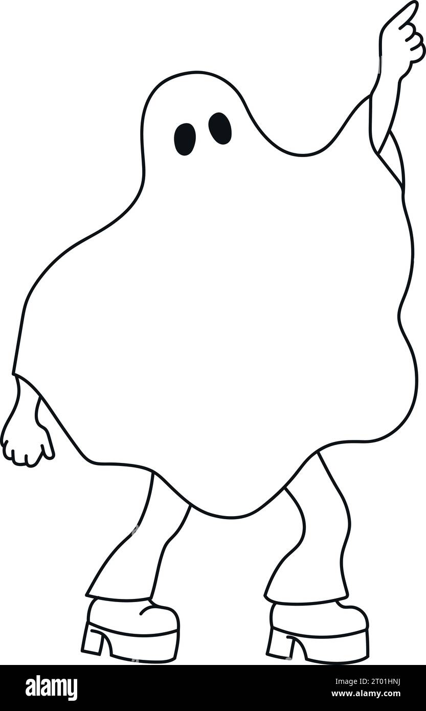 Ghost dansant Disco isolé sur fond blanc. Art dessiné à la main Illustration vectorielle Illustration de Vecteur