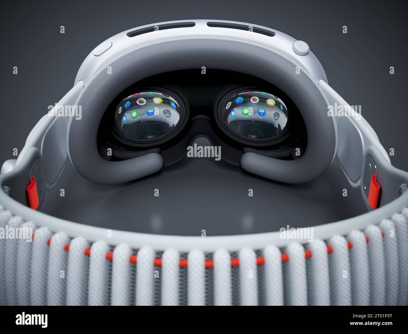 Realisitc rendu 3D d'un nouveau casque Apple Vision Pro XR, 1e génération, expérience 3D immersive Spacial Audio, mélangeant les lignes entre le d Banque D'Images