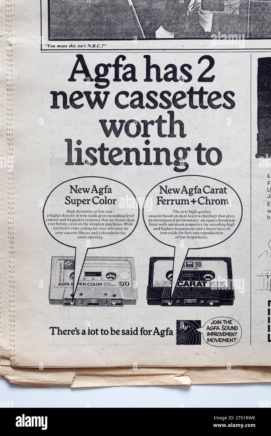 Publicité pour Agfa Music Audio cassettes dans le numéro des années 1970 de NME New musical Express Music Paper Banque D'Images