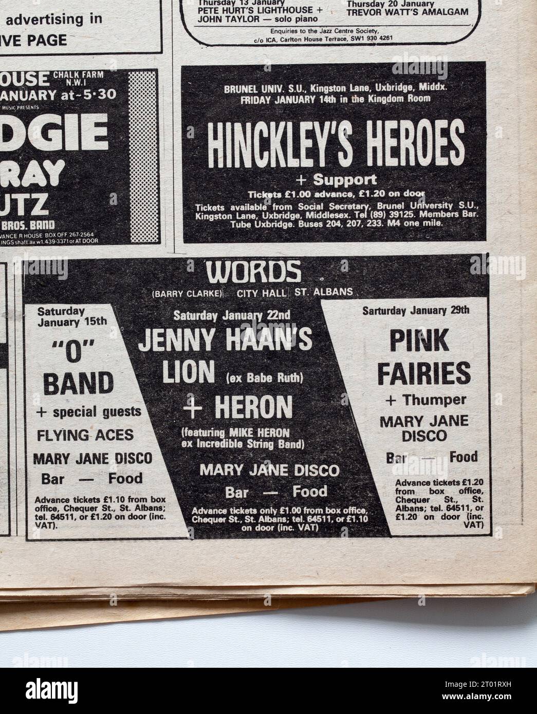 Publicité pour concerts dans le numéro des années 1970 de NME New musical Express Music Paper Banque D'Images