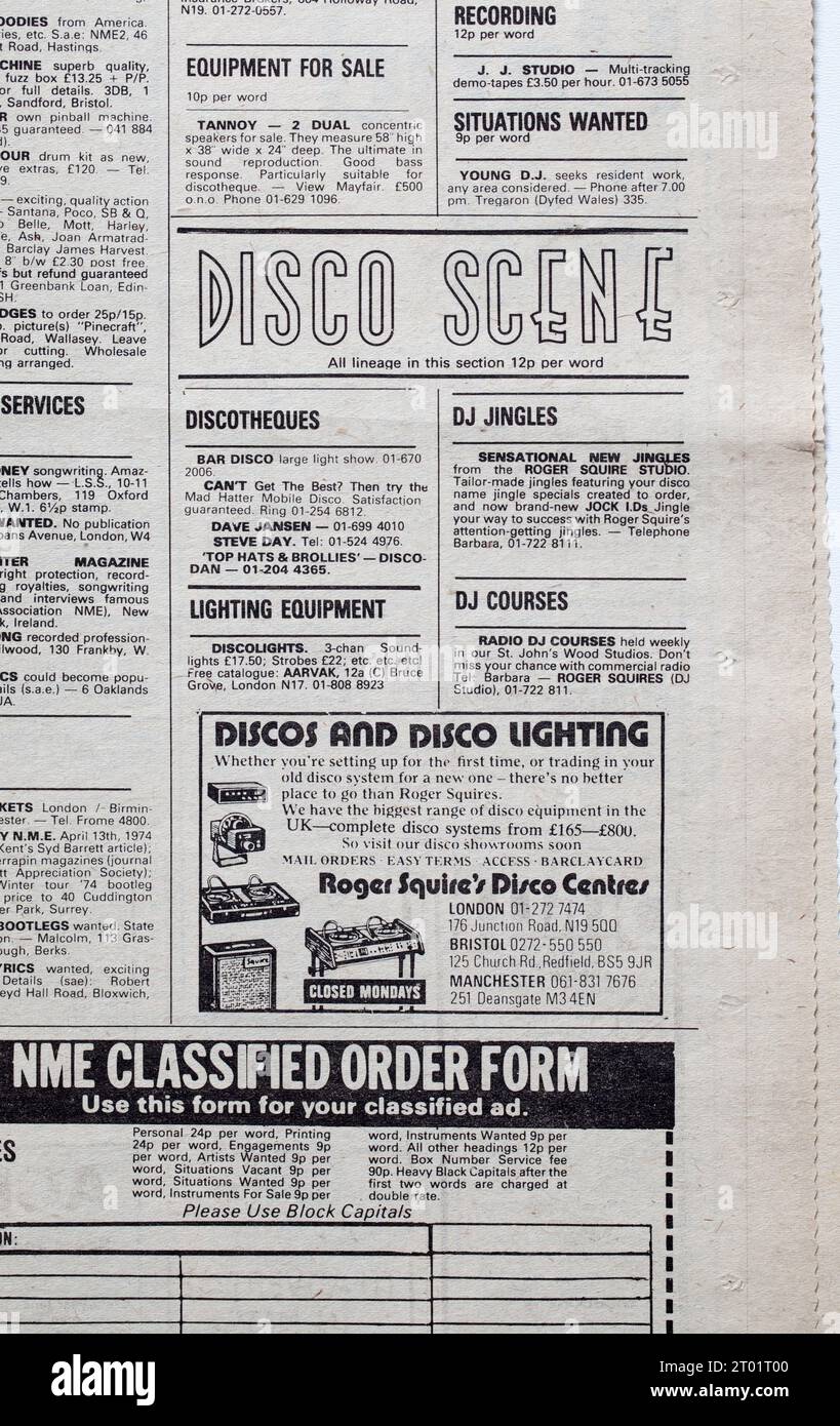 Publicité pour Disco Scene dans le numéro des années 1970 de NME New musical Express Music Paper Banque D'Images