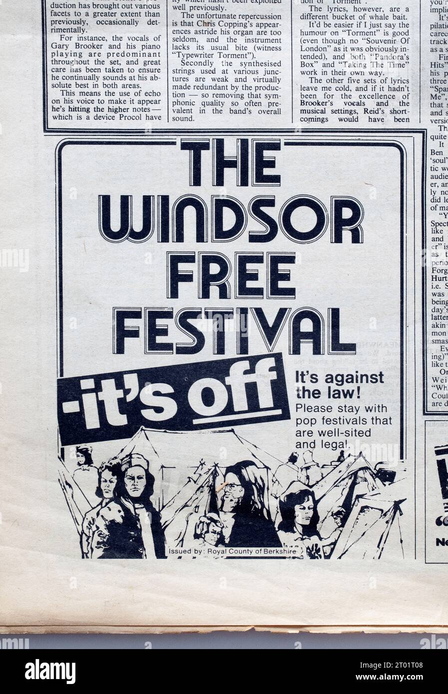 Publicité pour le Windsor Free Festival dans le numéro des années 1970 de NME New musical Express Music Paper Banque D'Images