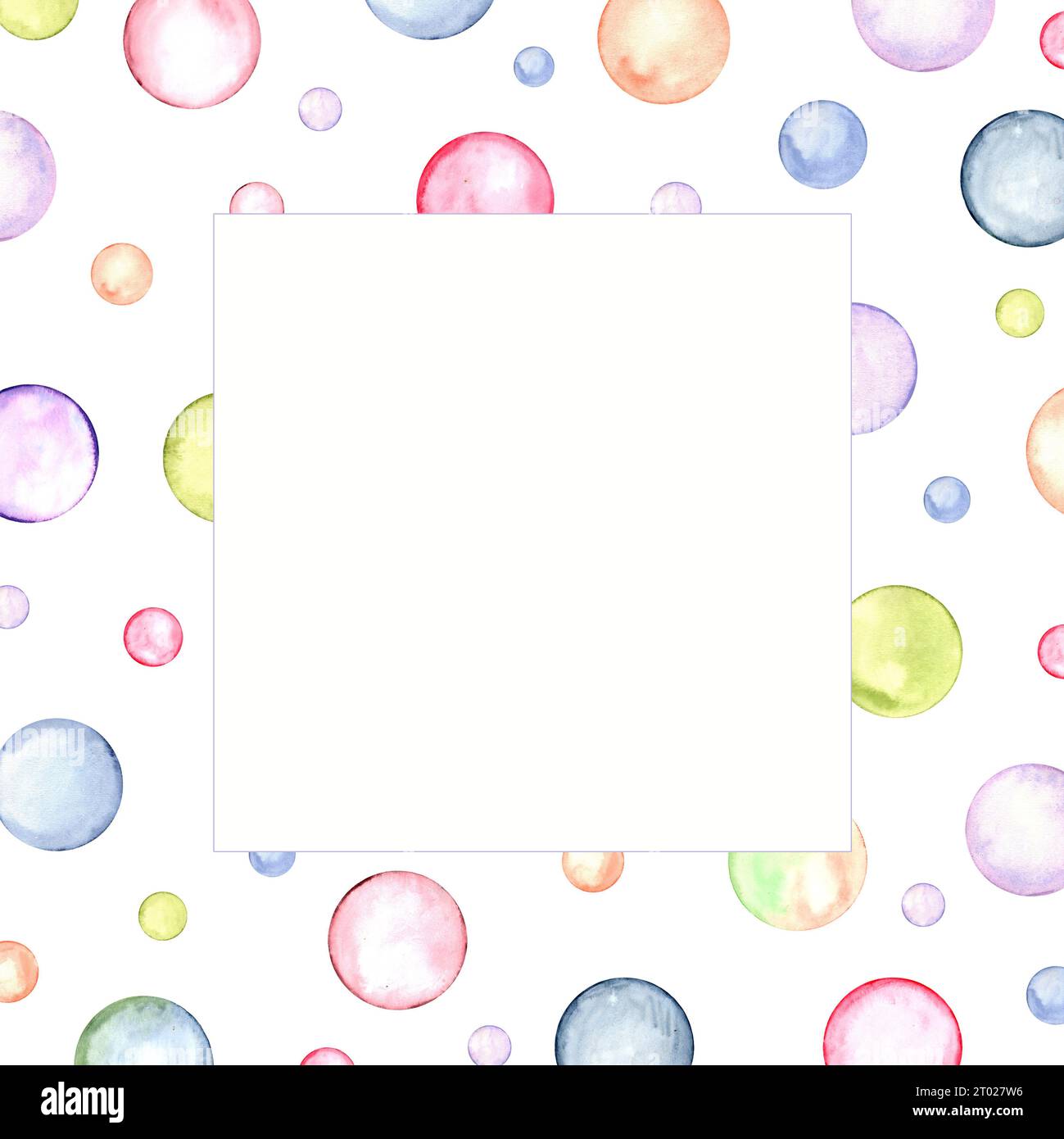 Conception simple du cadre. Cercle dans des couleurs pastel douces. Style minimaliste créatif. Éclaboussures, pois, bulles, taches rondes, coups de pinceau, taches Banque D'Images