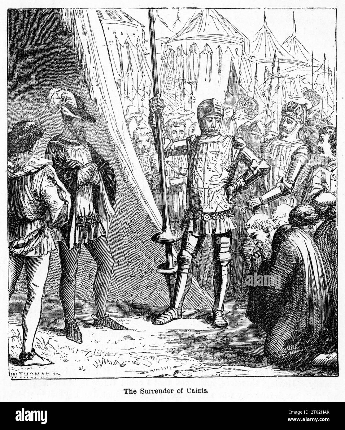 Gravure d'une scène de la vie du Prince Noir, Édouard de Woodstock, considéré comme modèle de chevalerie et l'un des plus grands chevaliers de son âge. Banque D'Images