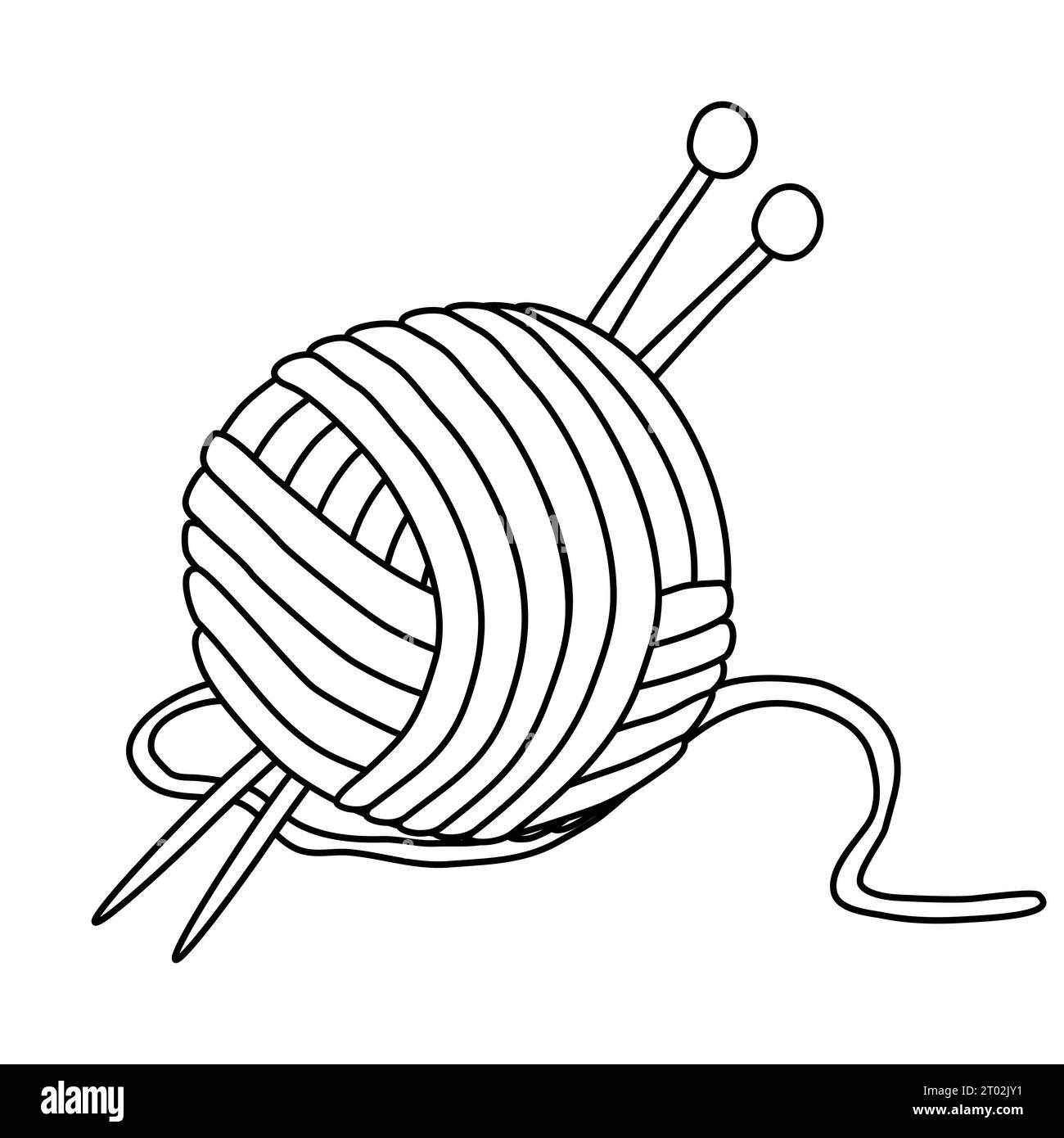 Boule de fil et aiguilles à tricoter, passe-temps ou élément de conception DIY, illustration vectorielle plate de style doodle pour livre de coloriage pour enfants Illustration de Vecteur