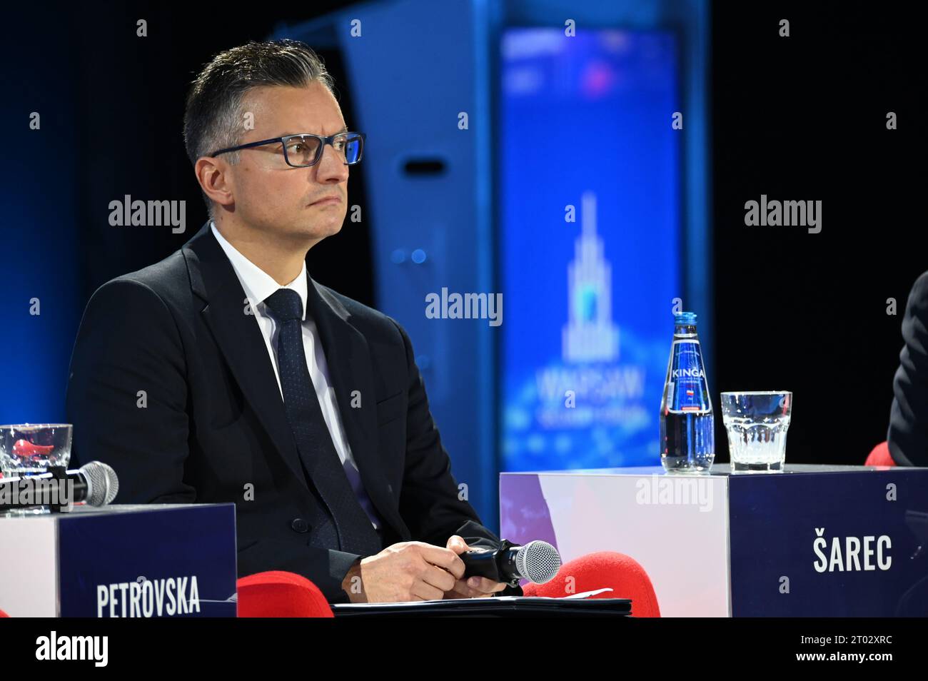 Varsovie, Pologne. 03 octobre 2023. Varsovie (Pologne), 03.10.23, le ministre slovène de la Défense, Marjan SAREC, à la conférence Time renforcer la défense collective de l'OTAN à l'occasion du 10 anniversaire du Forum sur la sécurité de Varsovie (photo Aleksy Witwicki/Sipa USA) crédit : SIPA USA/Alamy Live News Banque D'Images