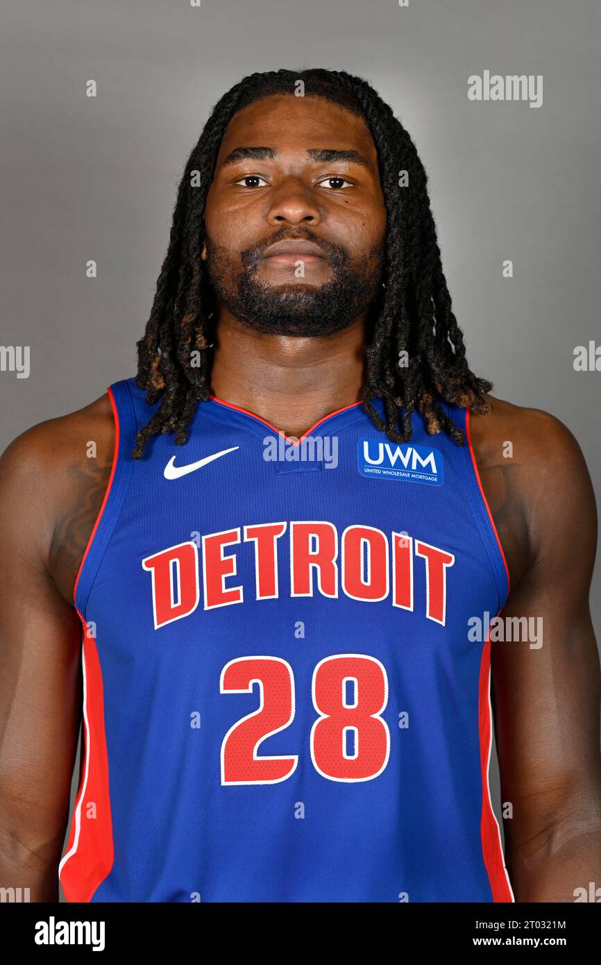 Detroit Pistons' Isaiah Stewart poses during the NBA basketball team's Media Day in Detroit, Monday, Oct. 2, 2023. (AP Photo/Jose Juarez) Banque D'Images