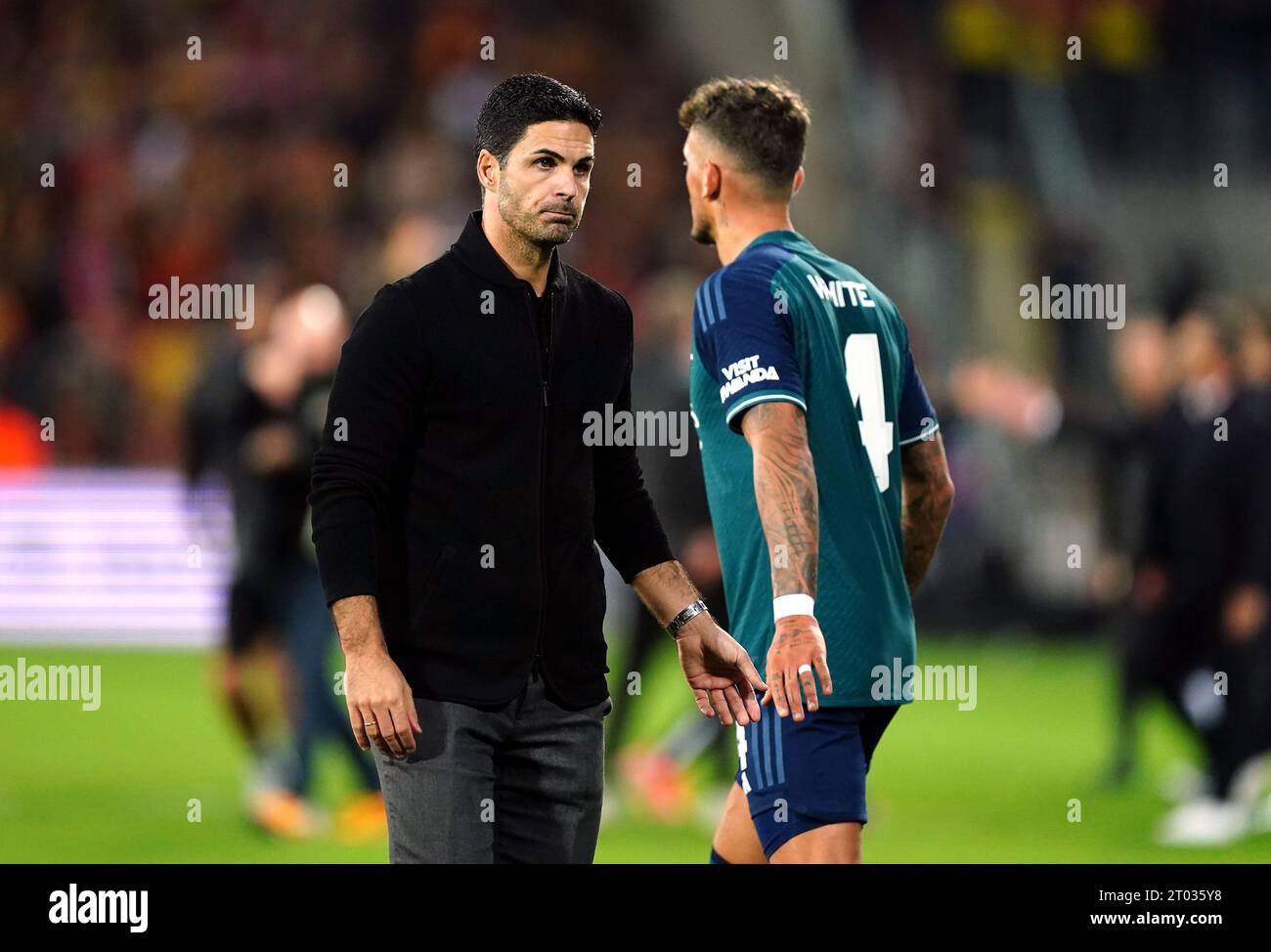 Mikel Arteta, Manager de l'arsenal, après le match du groupe B de l'UEFA Champions League au Stade Bollaert-Delelis, Lens. Date de la photo : mardi 3 octobre 2023. Banque D'Images