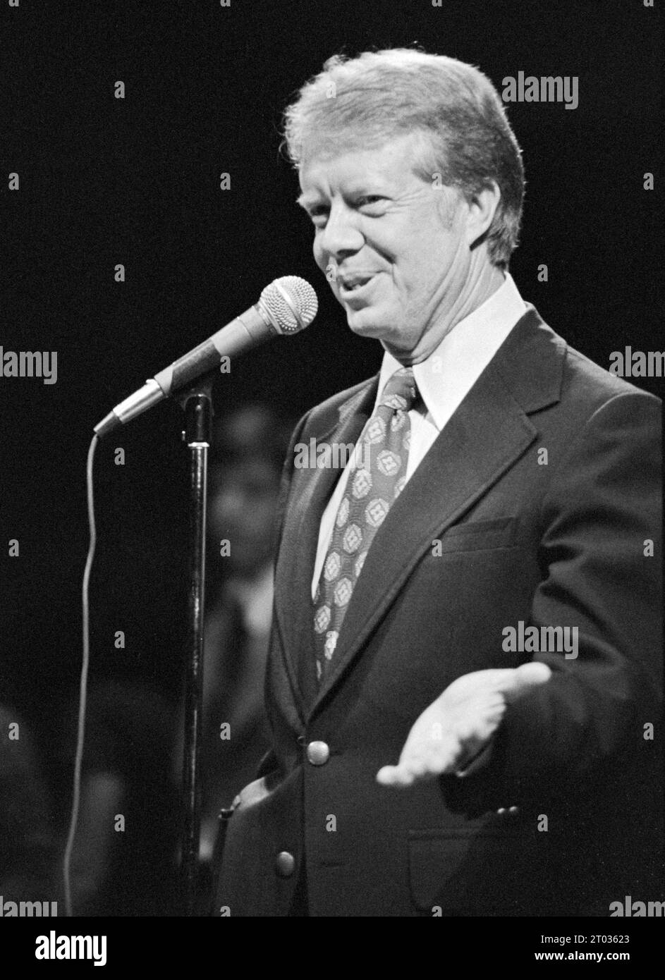 Jimmy carter s'exprimant lors d'un arrêt de campagne du Brooklyn College en 1976, États-Unis Banque D'Images