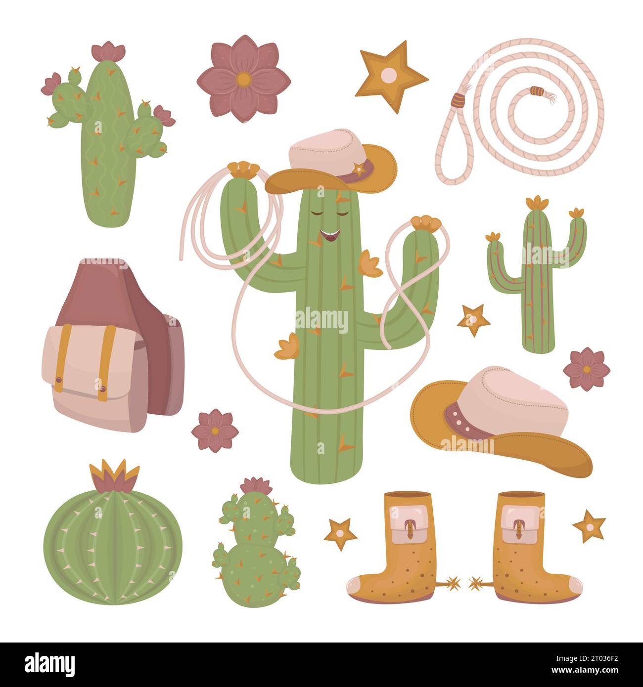 Cowboy doodle set dans le style Boho, illustrations vectorielles de couleur Illustration de Vecteur