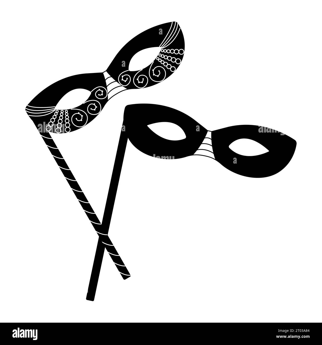 Deux masques de mascarade noir et blanc sur bâtons, illustration vectorielle pour Mardi gras et Pourim Illustration de Vecteur