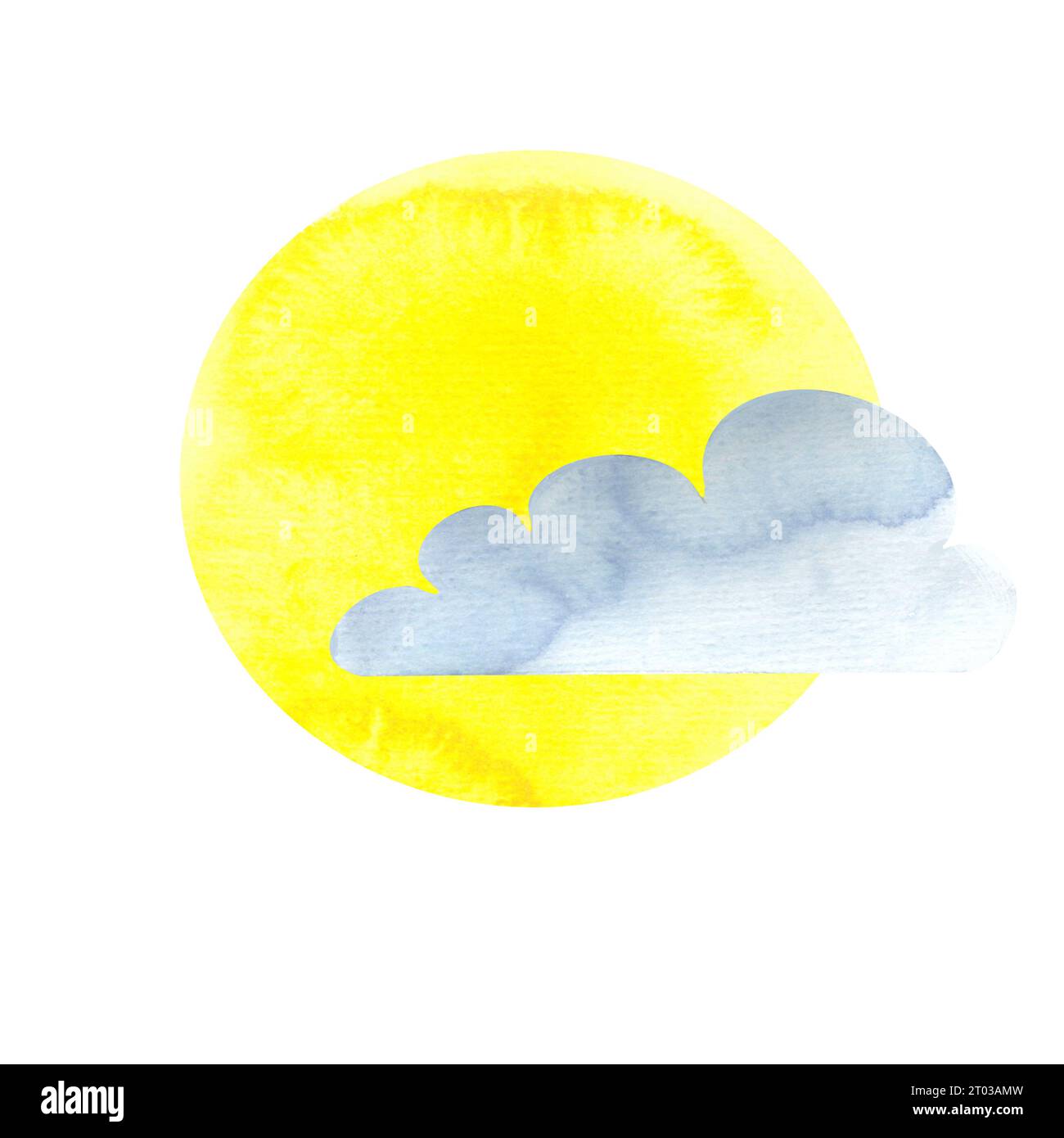 soleil et nuages peints à l'aquarelle, illustration isolée de phénomènes célestes Banque D'Images