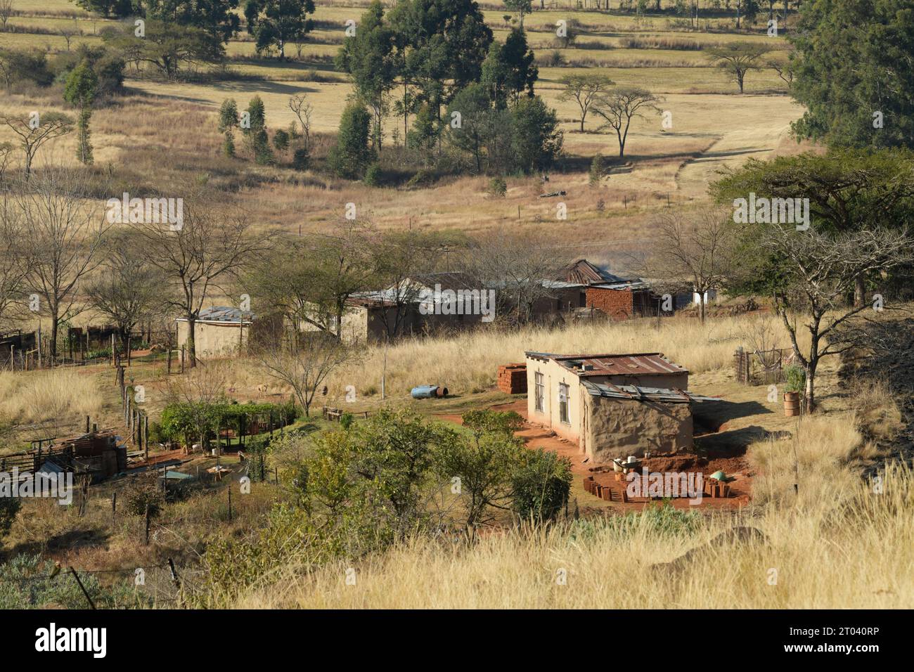 Logement des travailleurs agricoles dans les campagnes rurales, KwaZulu-Natal, Afrique du Sud, logement des travailleurs, construction propre, paysage minimal pittoresque, chalet Banque D'Images