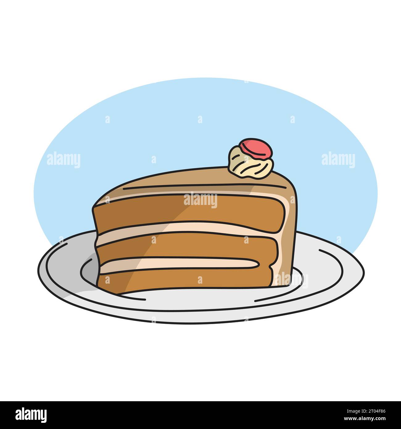 Morceau de vecteur d'illustration de gâteau au chocolat en couches dessiné à la main isolé sur fond blanc Illustration de Vecteur