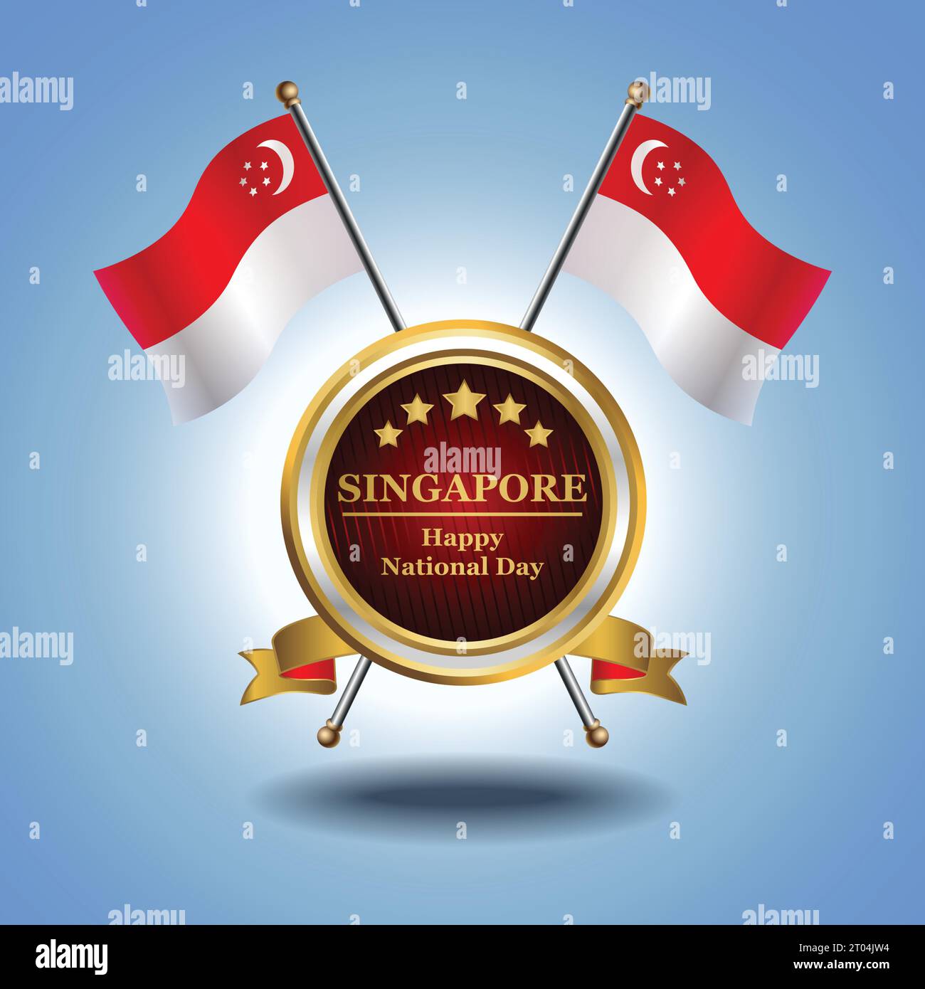 Petit drapeau national de Singapour sur cercle avec fond bleu garadasi Illustration de Vecteur