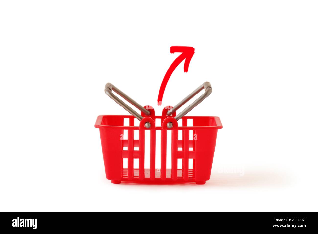 Panier avec flèche rouge - concept de retrait des articles dans le panier Banque D'Images