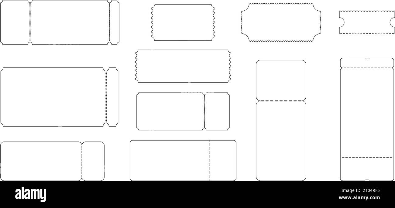 Ensemble d'icônes de tirages au sort ou de coupons. Billets pour l'embarquement en avion, concert, cinéma, musée, festival, théâtre, cirque, exposition isolée sur fond blanc. Illustration graphique vectorielle Illustration de Vecteur