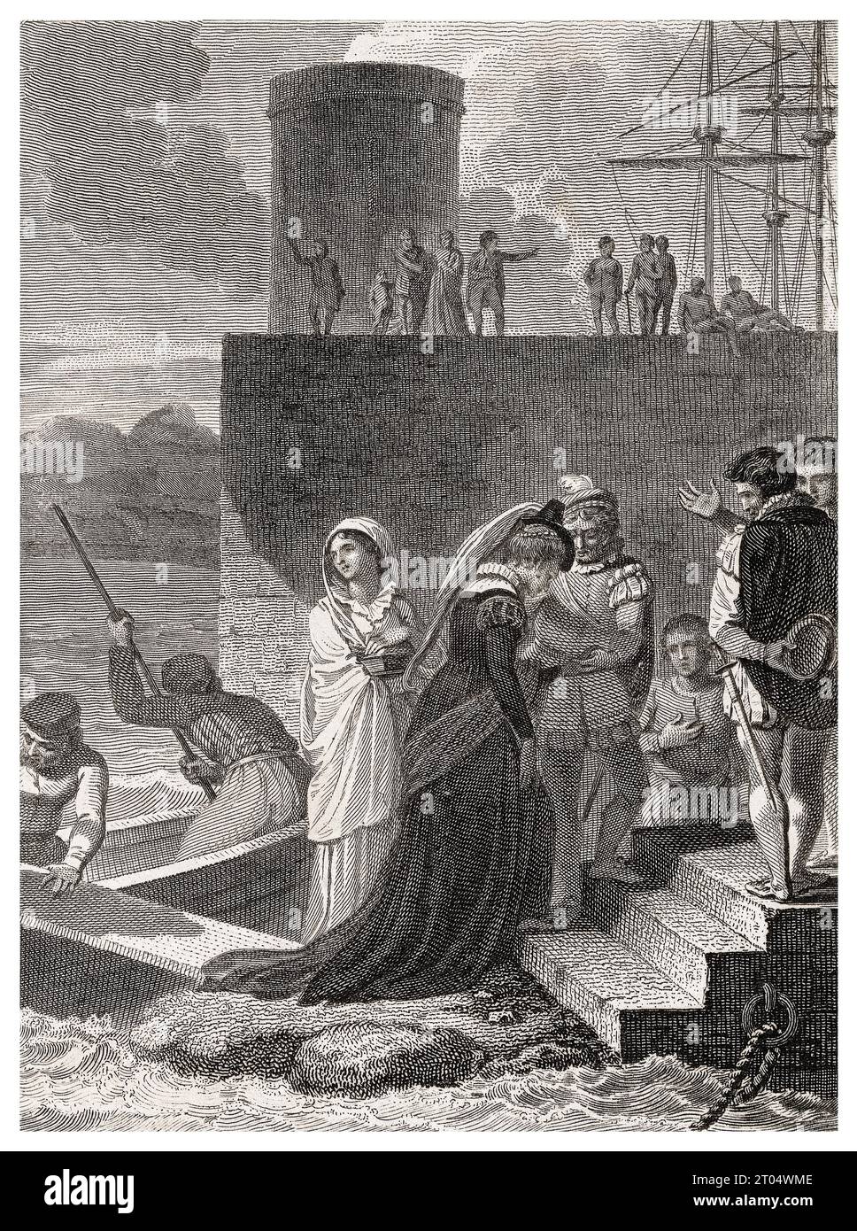 Mary Queen of Scots, Landing in England, gravure de James Neagle d'après Robert Smirke, 1810 Banque D'Images