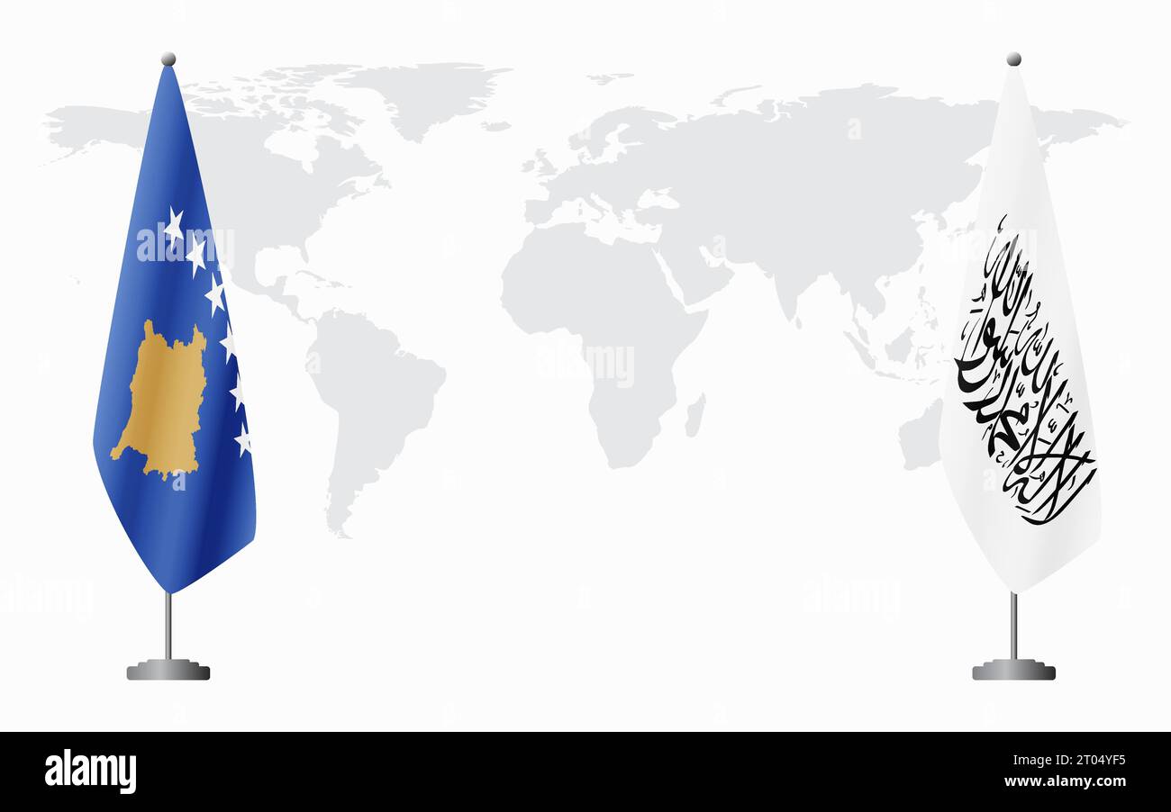 Drapeaux du Kosovo et de l'Afghanistan pour la réunion officielle sur fond de carte du monde. Illustration de Vecteur