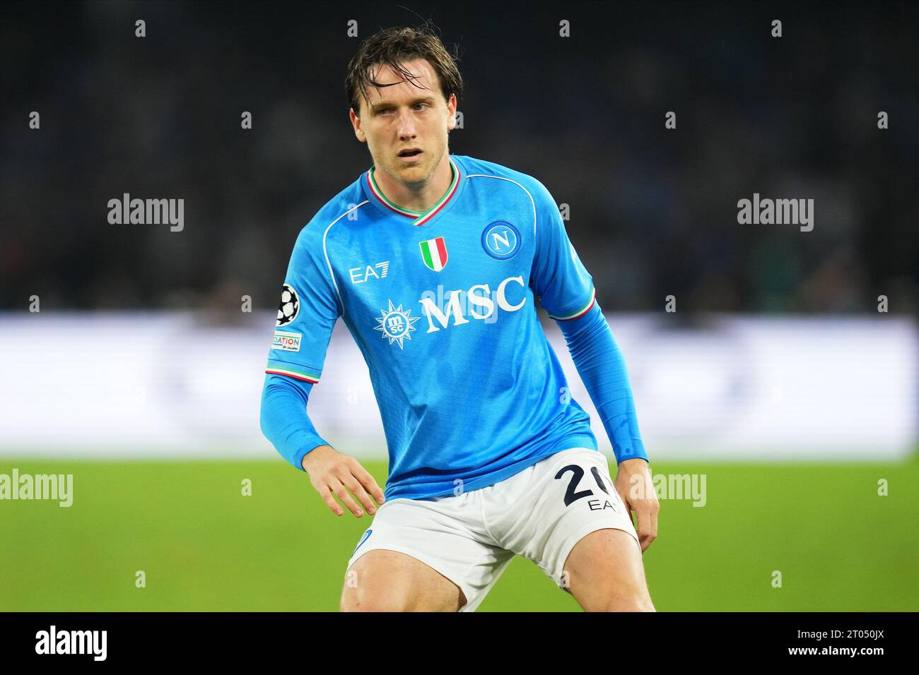 Piotr Zielinski de la SSC Napoli lors du match de l'UEFA Champions League, groupe C, entre le SCC Napolli et le Real Madrid a joué au stade Diego Armando Maranoa le 3 octobre 2023 à Naples, en Italie. (Photo Bagu Blanco / PRESSINPHOTO) Banque D'Images